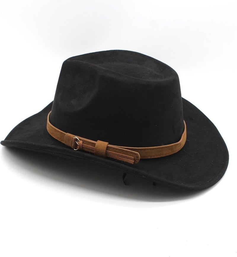 CCAKXCJJ Unisex Western Suede Cowboy Cowgirl Hat Classic Wide Brim Fedora Hat for Men &Women - Image 3